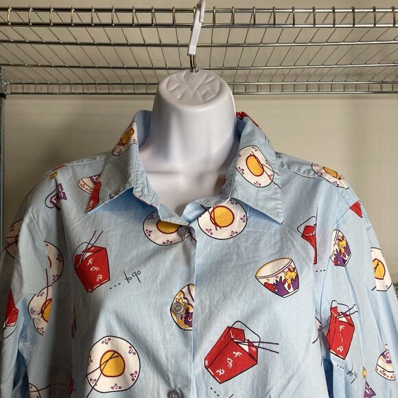Vintage Chatterprintz Women's Quirky Chinese Food Button Up Shirt Size L Roomy - Picture 6 of 10